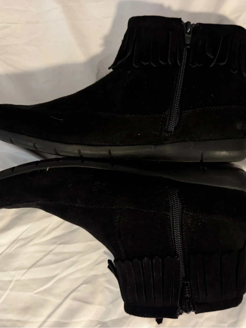 comfortview Black Suede Fringe Zip Ankle Booties